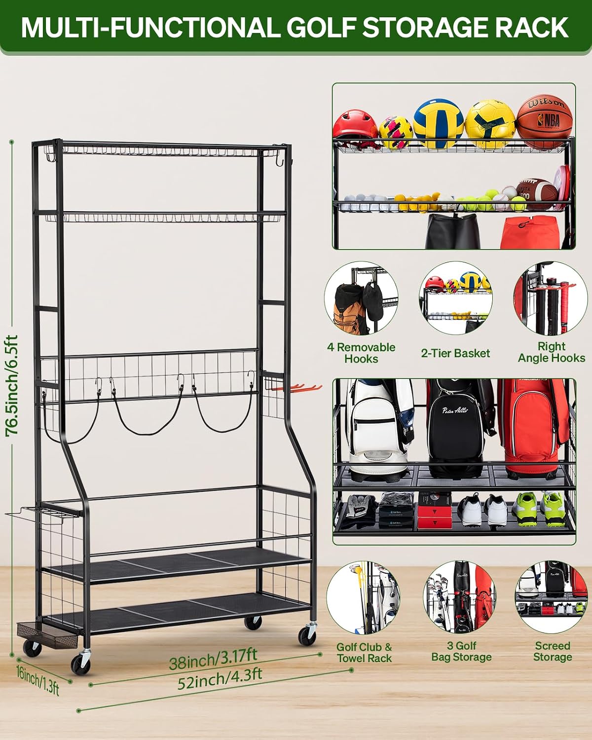 Organizador de Bolsas de Golf, - Golf Equipment Garage Organizer reseña y precio
