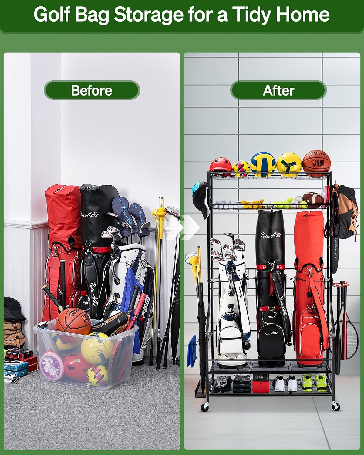 Organizador de Bolsas de Golf, - Golf Equipment Garage Organizer reseña y precio